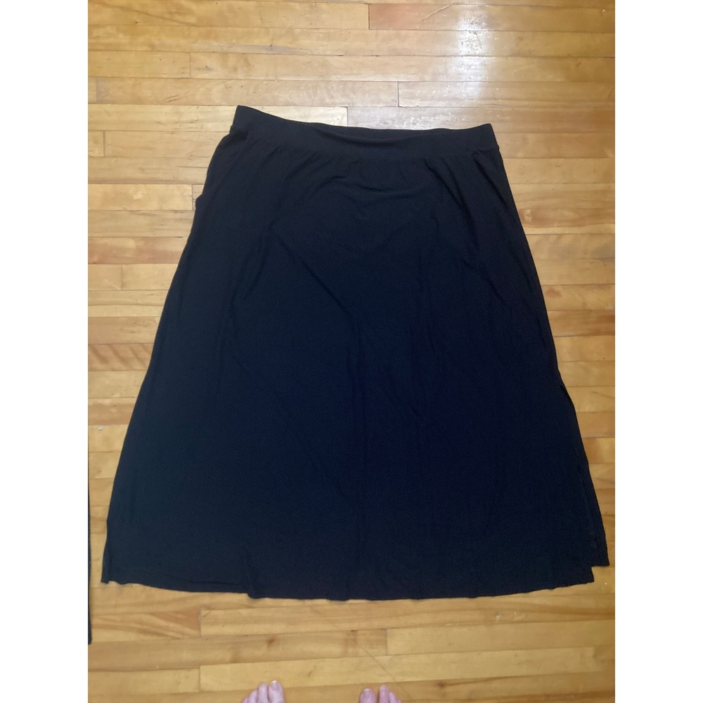Terra & Sky Black Midi Skirt Plus Size 2X 20W-22W Pockets Side Slits TS29612